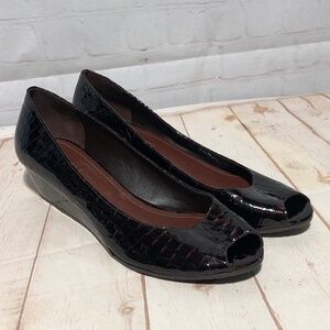 Gianni Bini Croc Embossed Peep Toe Wedges "Sophia"